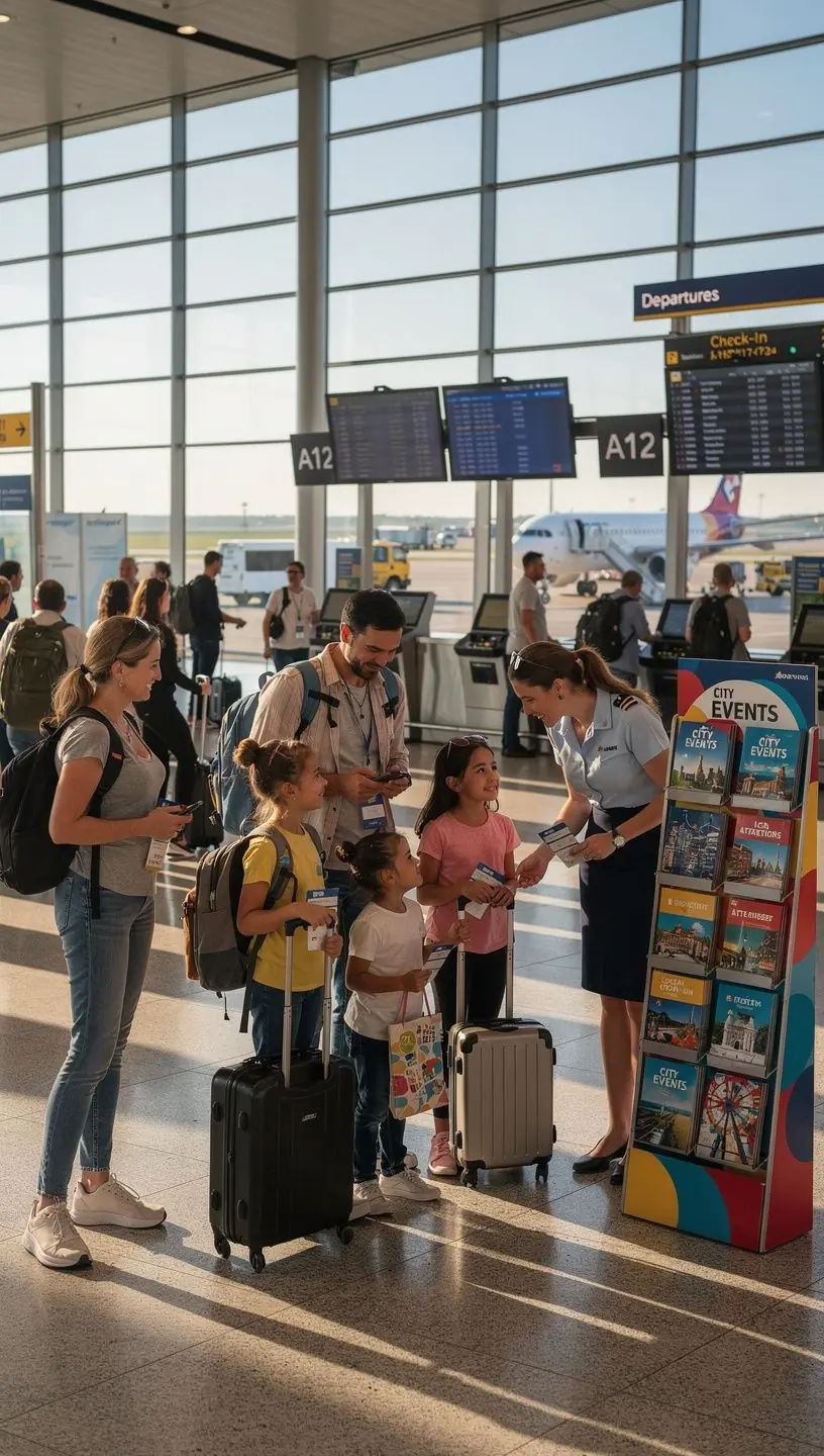 Mężczyzna i kobieta sprawdzający harmonogram przyjazdów i odjazdów na laptopie.