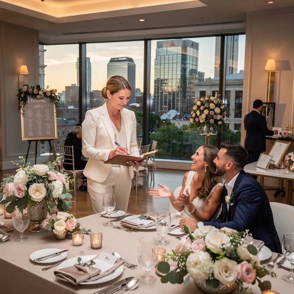 Rodzina ciesząca się wspólnym czasem przed odlotem, otoczona bagażami i uśmiechami.