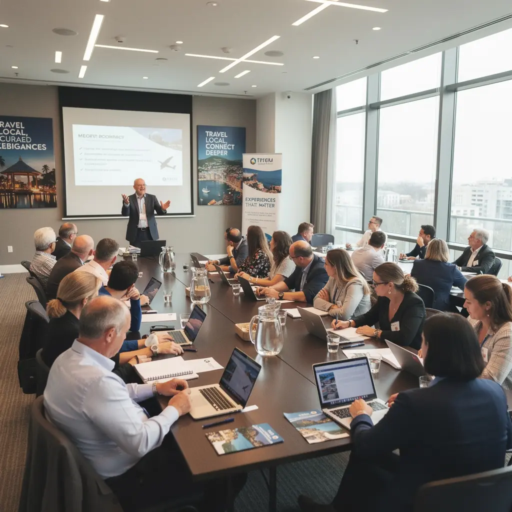 Zespół organizacyjny omawia szczegóły dotyczące transportu dla uczestników.